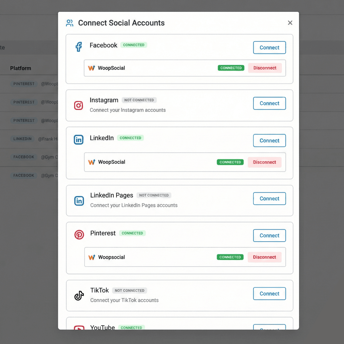 Connect social media accounts