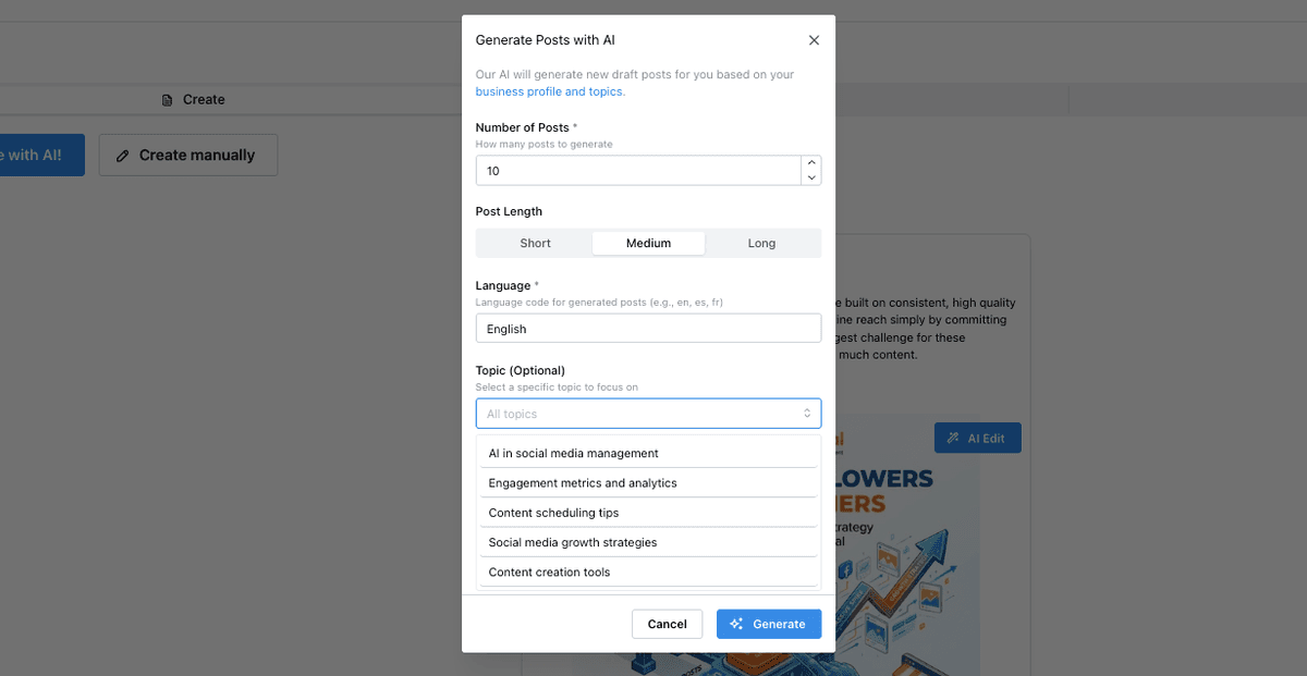 Generate posts with AI