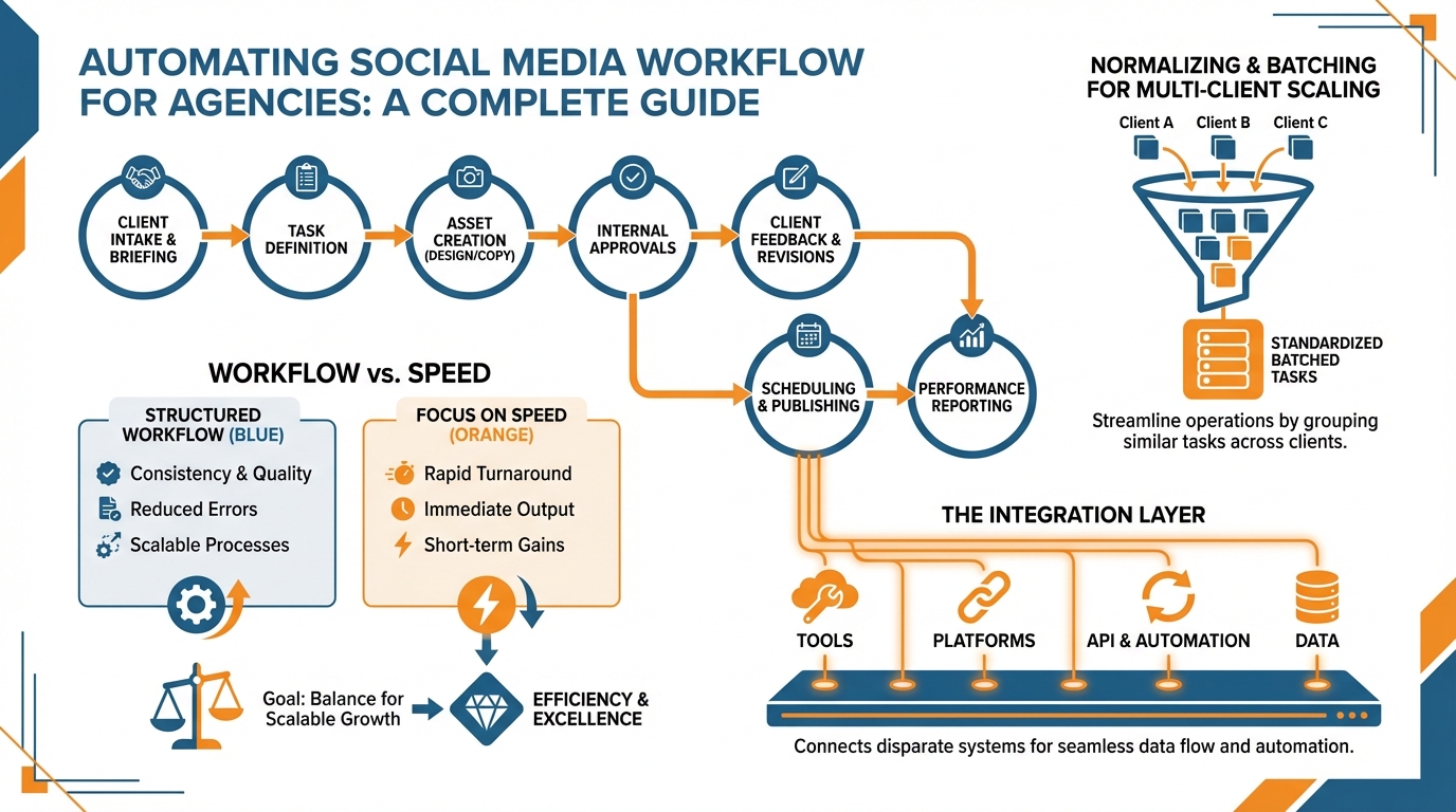 Social media workflow automation infographic.